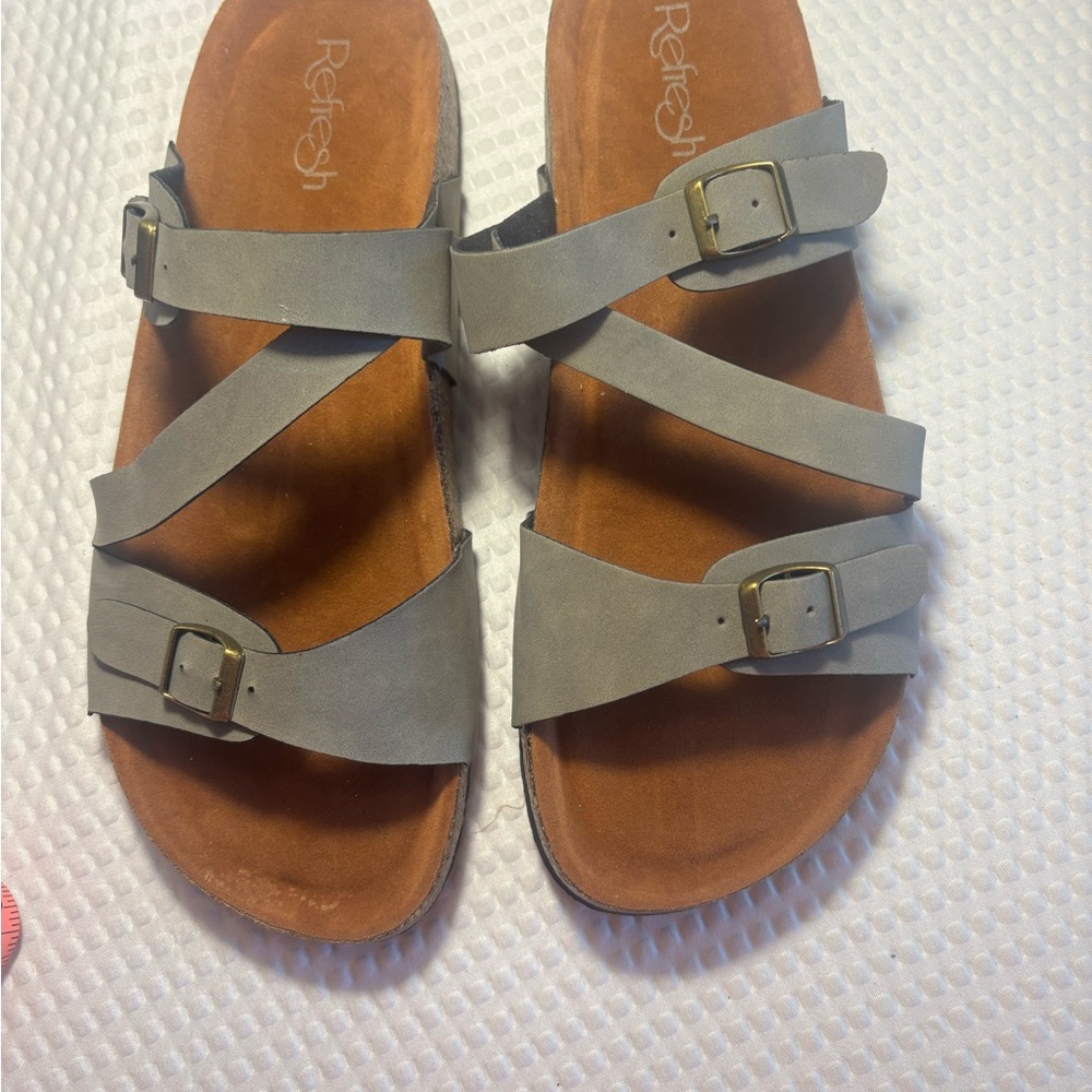Refresh Gray Boho Strappy Buckle Slide Sandals Size 10 New